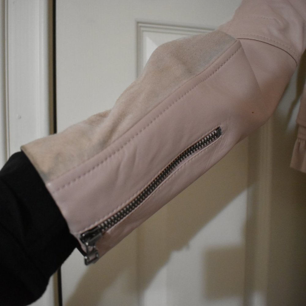 Pretty Pink Ruffled Leather/Suede Jacket - Picture 7 of 13